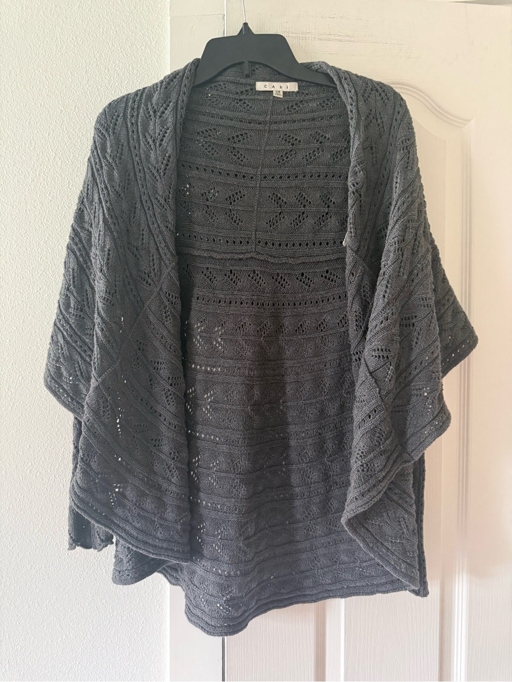 CAbi XS Charcoal Gray Pointelle Knit Draped Open Front Cardigan 100% Cotton
